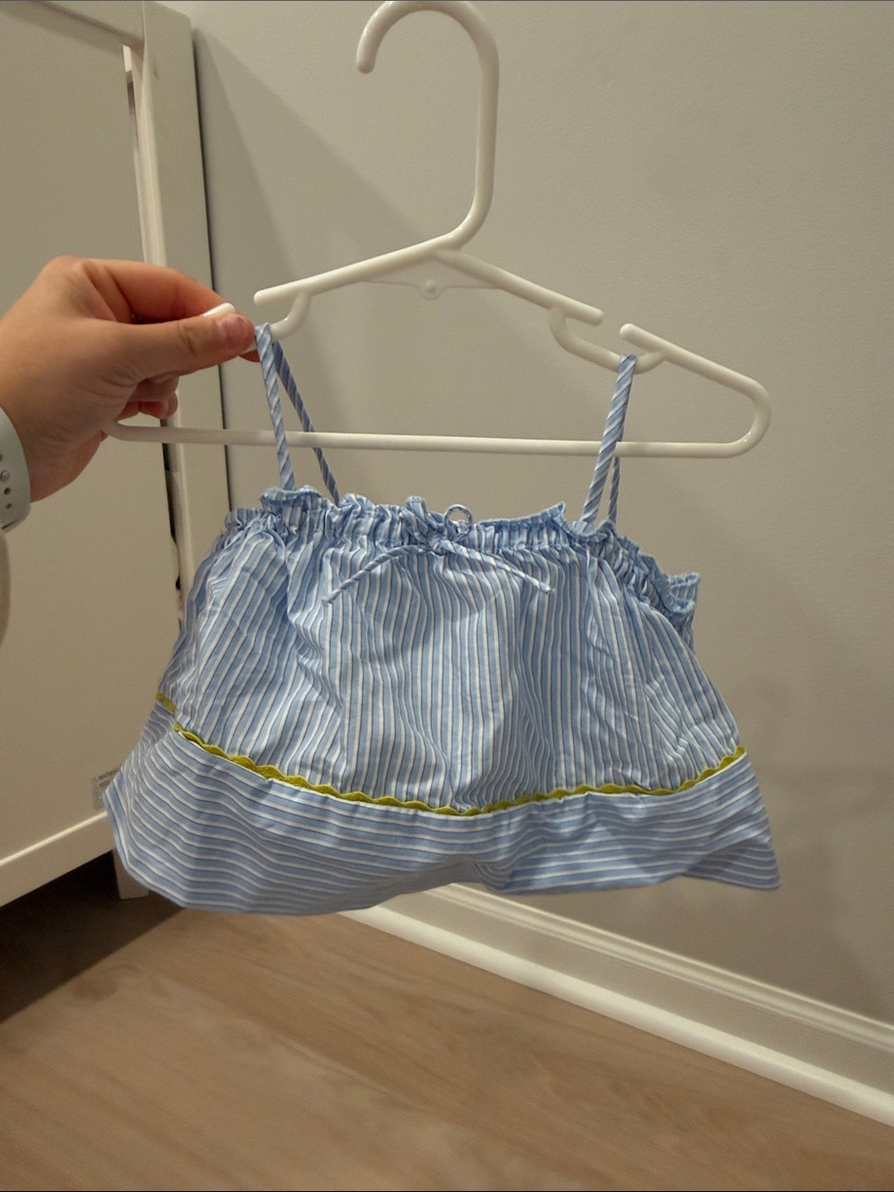 Zara Studio Striped Blue Spaghetti Strap Crop Top with Contrast Trim